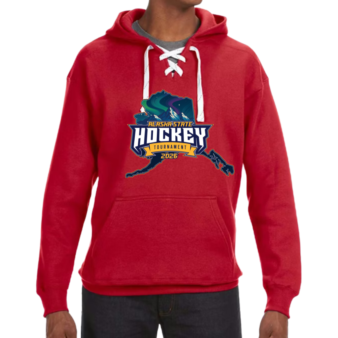 AK STATE Tie-Lace Hoodie RED ADULT Sweatshirt